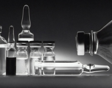 Clear liquid in glass vials